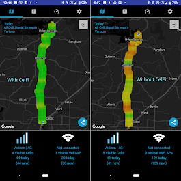 Before and after cell signal comparison on AR Hwy 5 between Cabot and Heber Springs